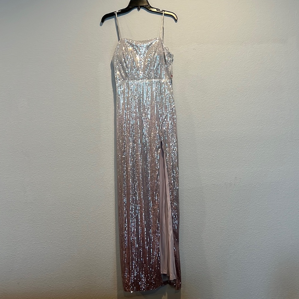 Silver to purple ombré sequin maxi dress gown NWT Dillard’s